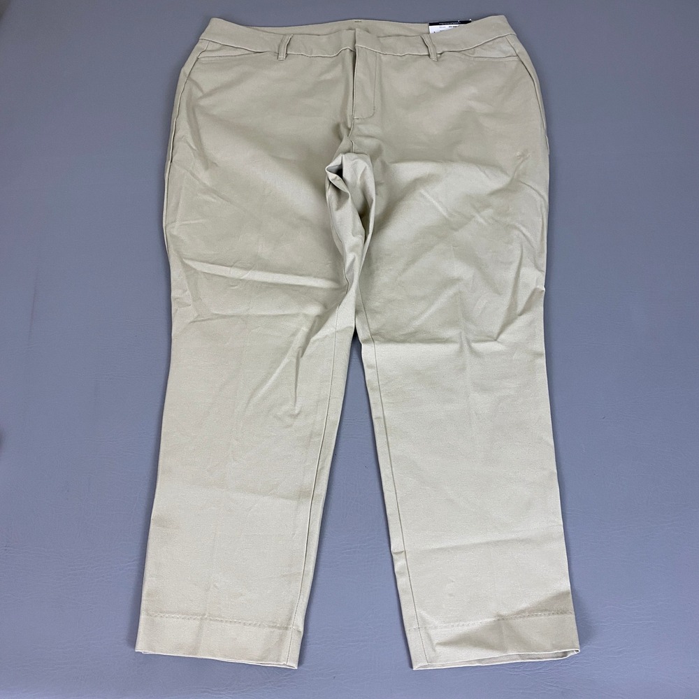 Worthington Pants Womens 18W Ankle Dark Dune Beige Cotton Stretch Career New NWT